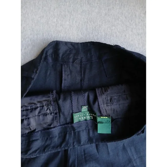 Lauren Ralph Lauren Pants 14 P Linen Trouser Navy Office Work Career Corp VTG - Picture 10 of 11